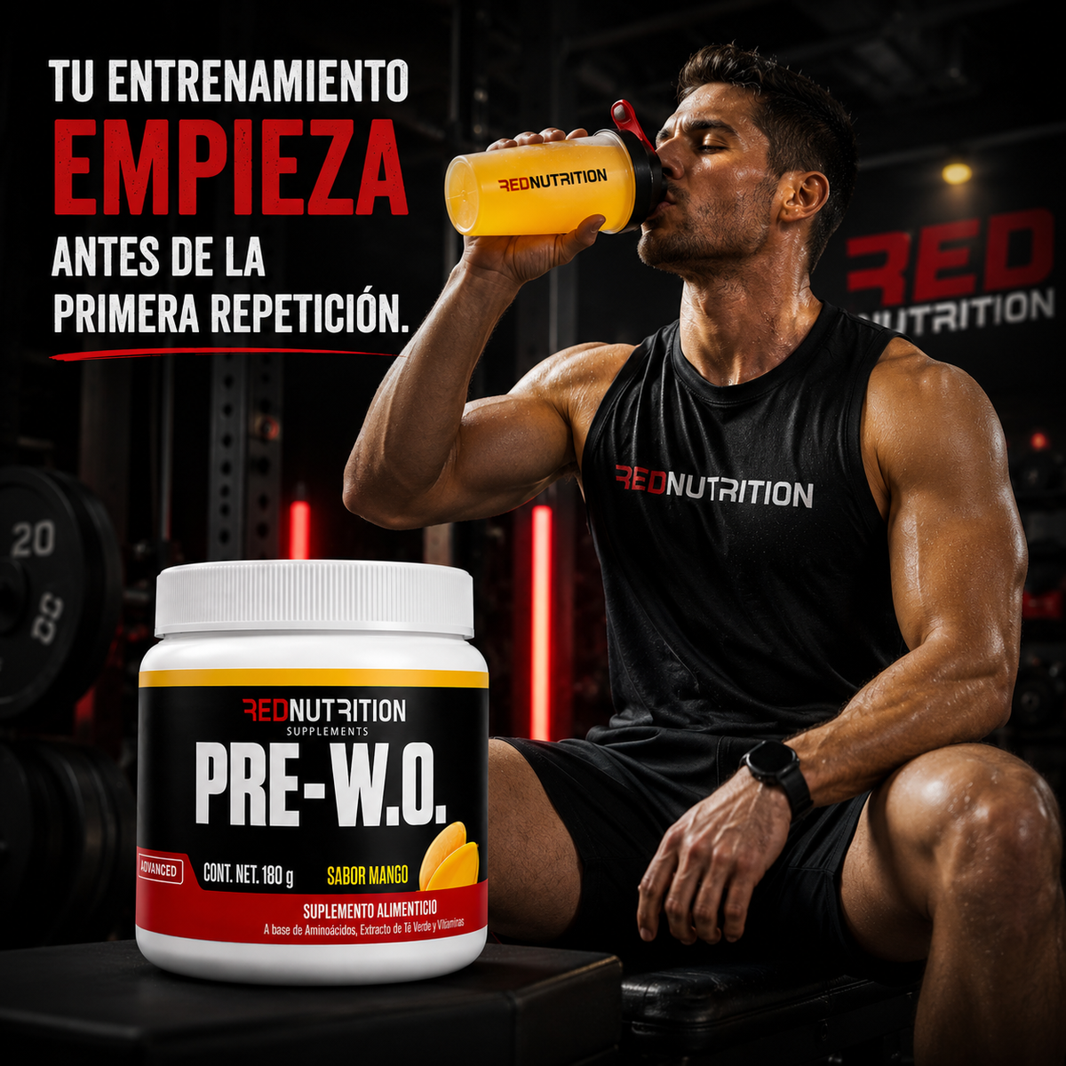 RED PRE-W.O. — Pre Entreno | 180g | Sabor Mango | 30 porciones