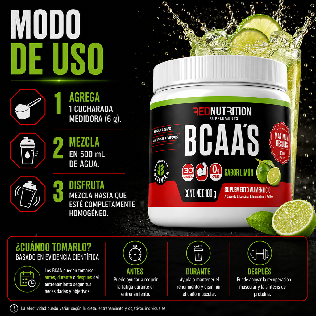RED BCAAs | 180g | Sabor Limón | 30 porciones