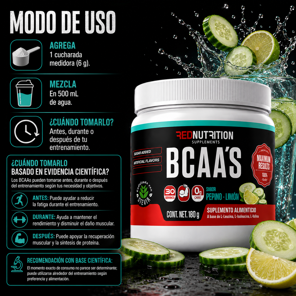 RED BCAAs | 180g | Sabor Pepino Limón | 30 porciones