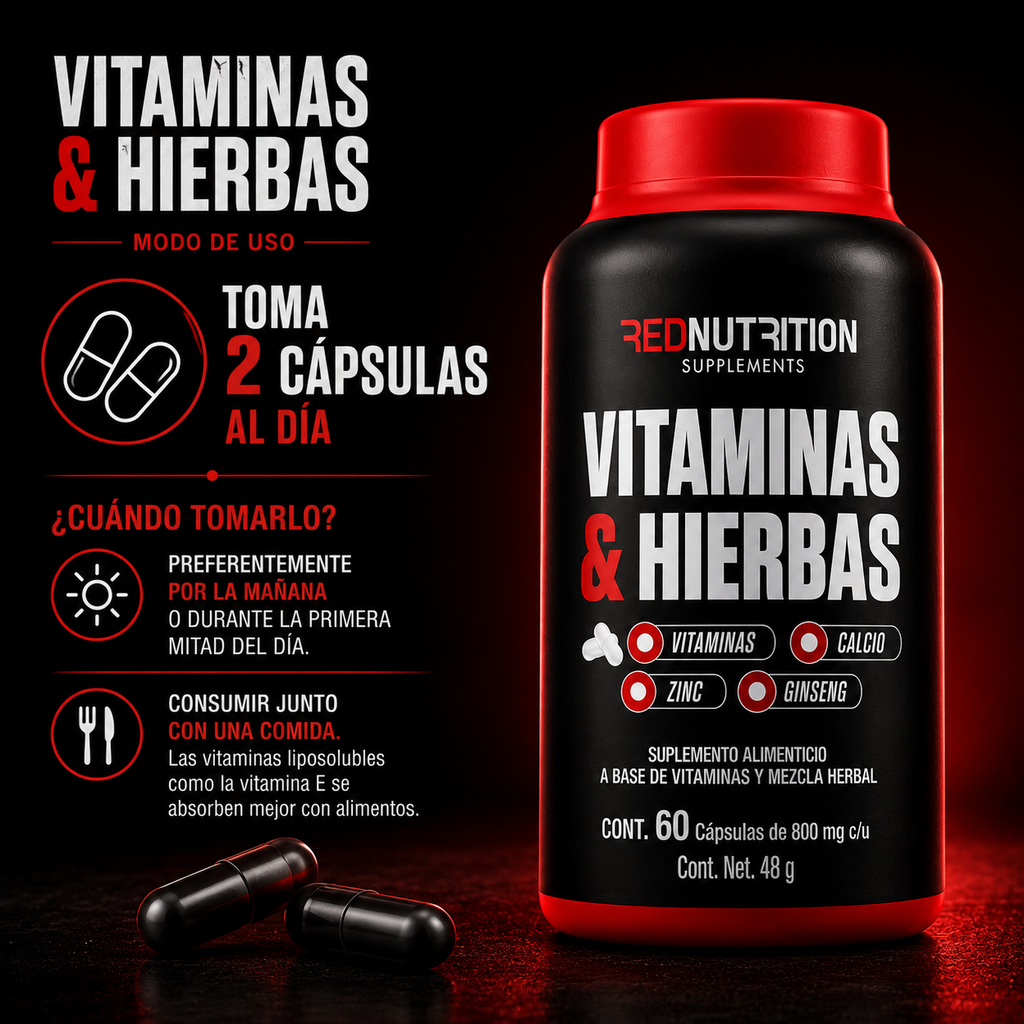 RED Vitaminas & Hierbas | 60 cáps | 800mg c/u | 60 porciones