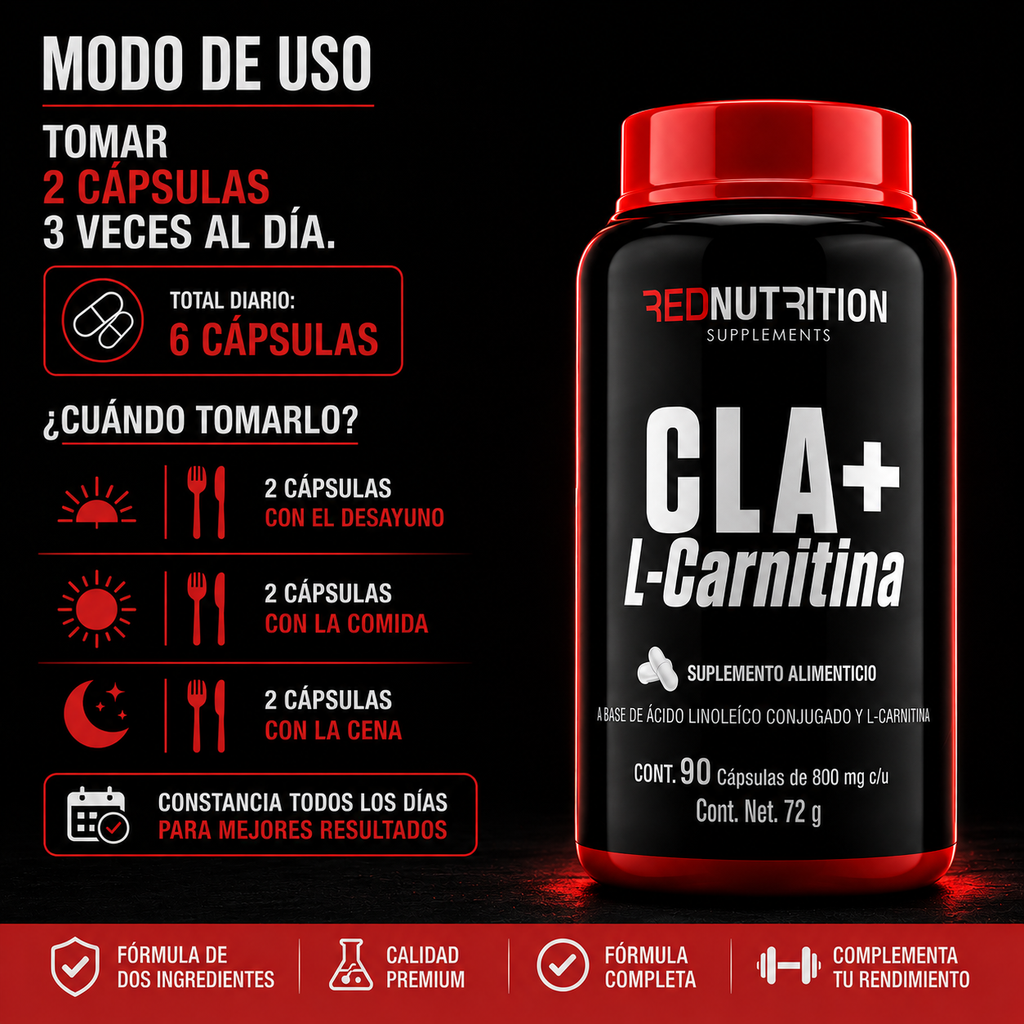 RED CLA + L-Carnitina | 90 cáps | 800mg c/u | 45 porciones