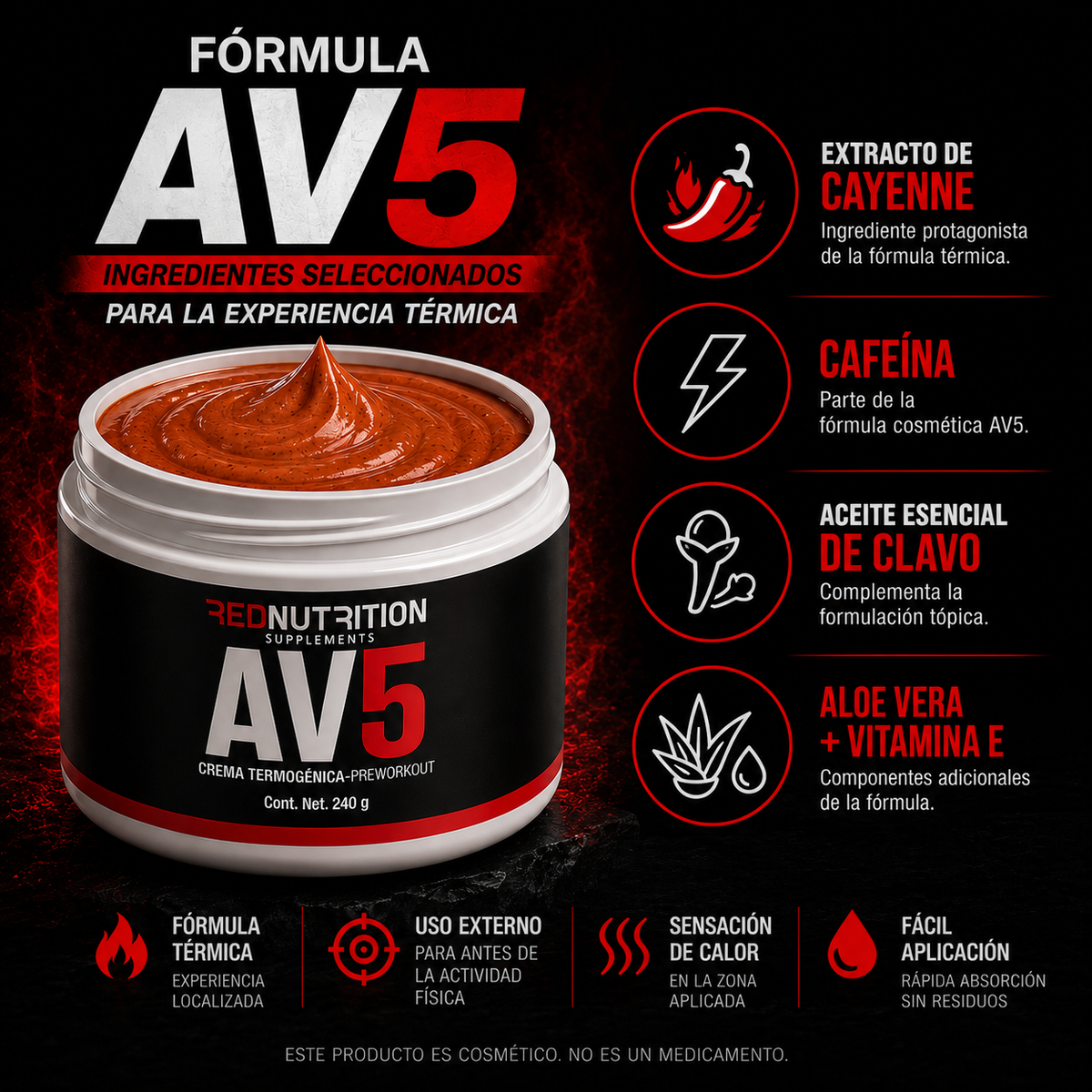 RED AV5 | Crema Termogénica | 240g | Pre-Workout
