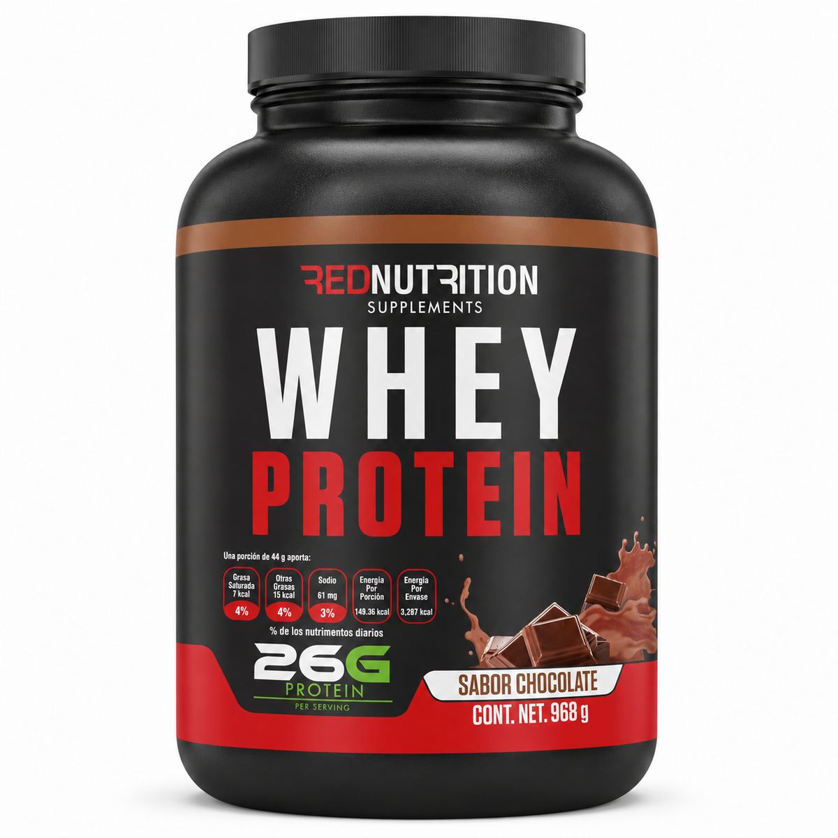 RED Whey Protein + Creatina | 968g | Sabor Chocolate | 22 porciones