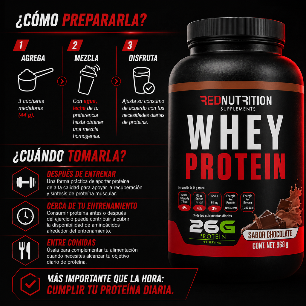 RED Whey Protein + Creatina | 968g | Sabor Chocolate | 22 porciones