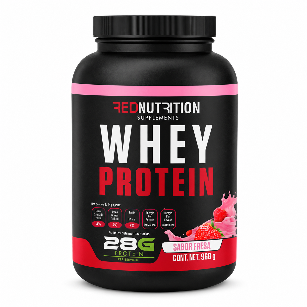 RED Whey Protein + Creatina | 968g | Sabor Fresa | 22 porciones