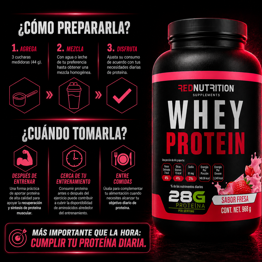 RED Whey Protein + Creatina | 968g | Sabor Fresa | 22 porciones
