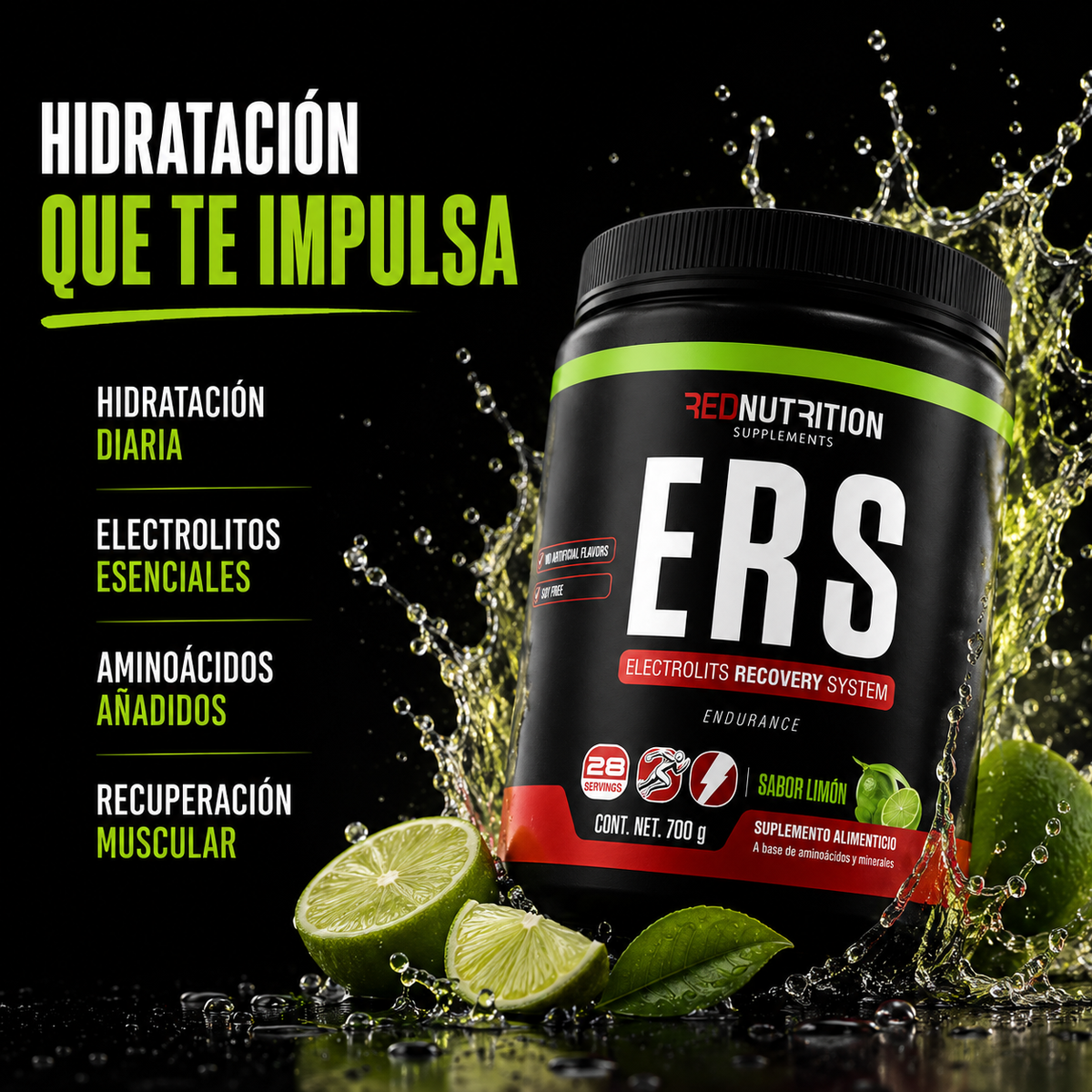 RED ERS — Electrolitos en Polvo | 700g | Sabor Limón | 28 Porciones