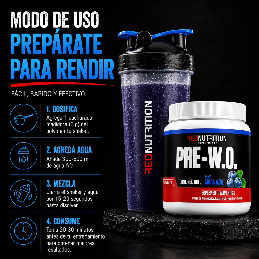 RED PRE-W.O. — Pre Entreno | 180g | Sabor Mora | 30 porciones