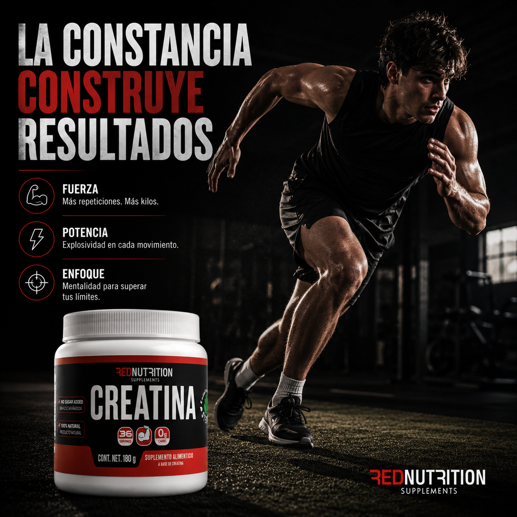 RED Creatina Monohidratada | 180g | Sin Sabor | 5gr de creatina por servicio | 36 porciones