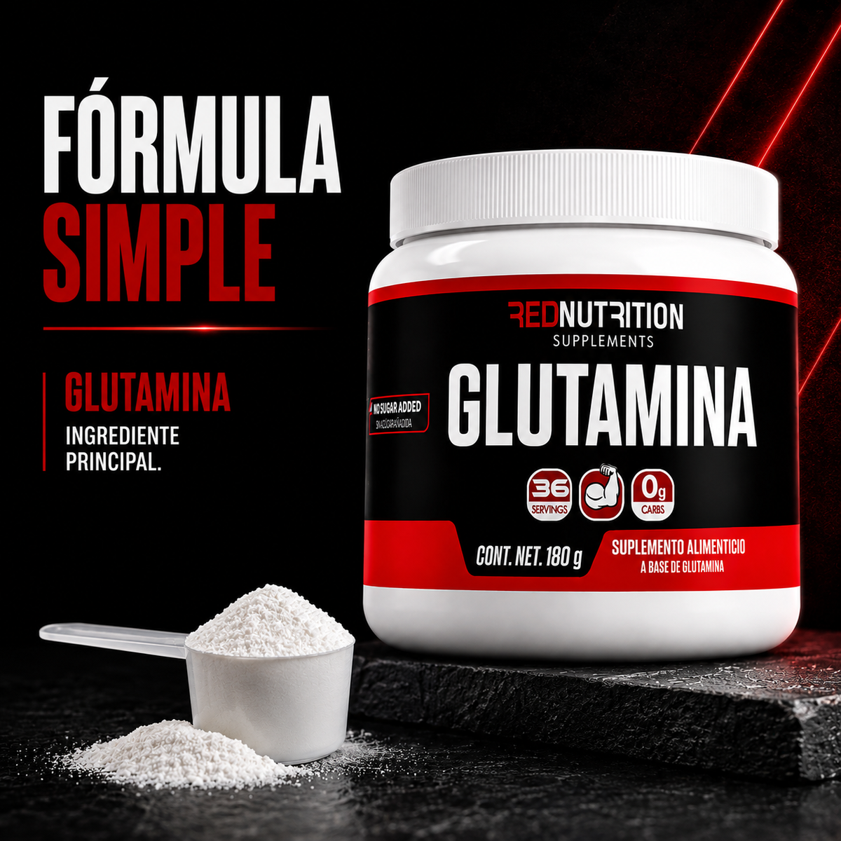 RED  L-Glutamina | 180g | Sin Sabor  | 36 porciones