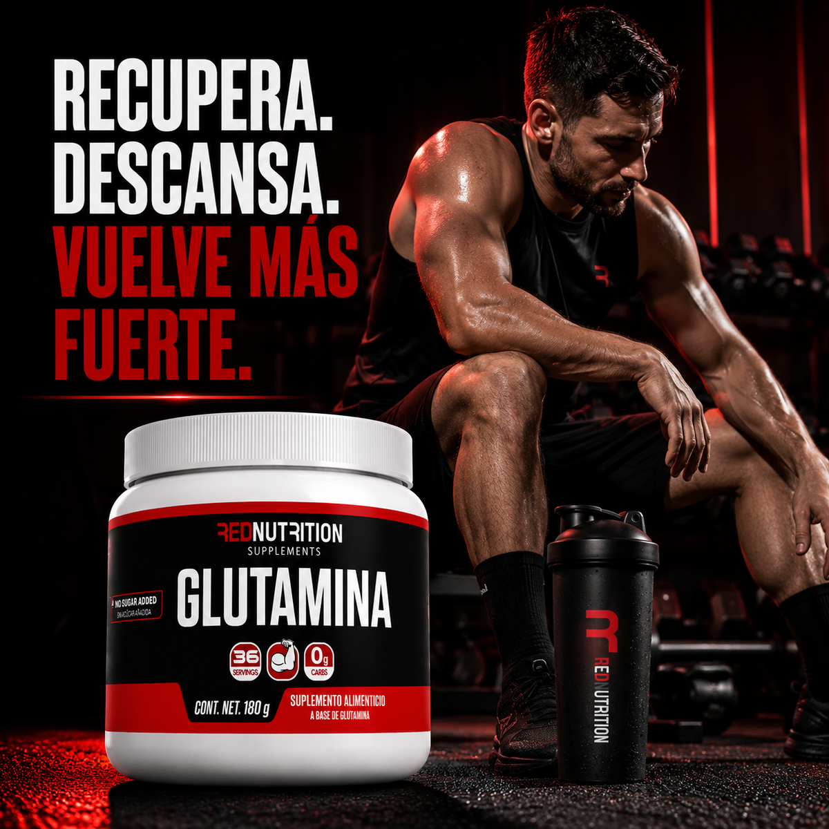 RED  L-Glutamina | 180g | Sin Sabor  | 36 porciones