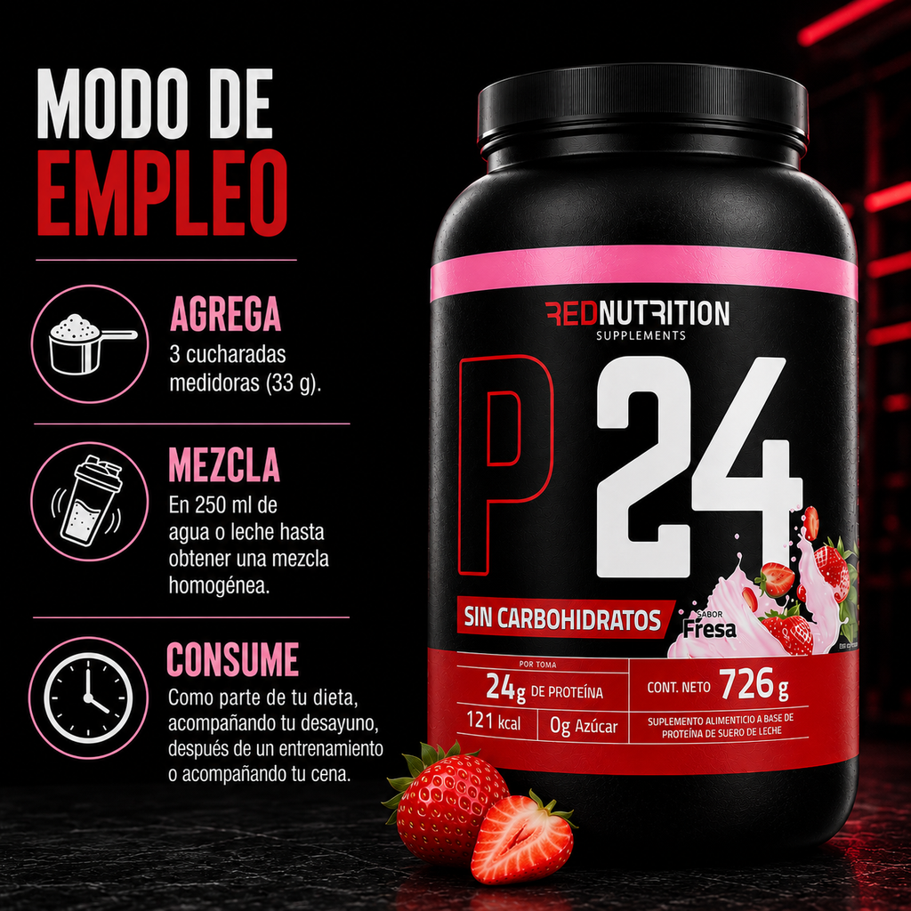 RED Proteína Aislada | 726g | Fresa | 24gr proteína por servicio | 22 porciones
