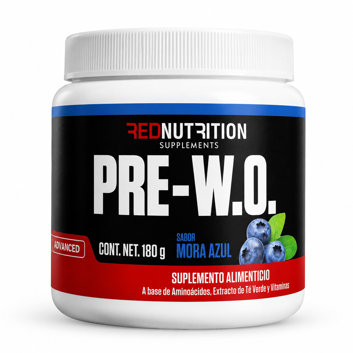 RED PRE-W.O. — Pre Entreno | 180g | Sabor Mora | 30 porciones